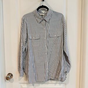 Black and Cream Pinstripe Roll Tab Button-Up Utility Shirt